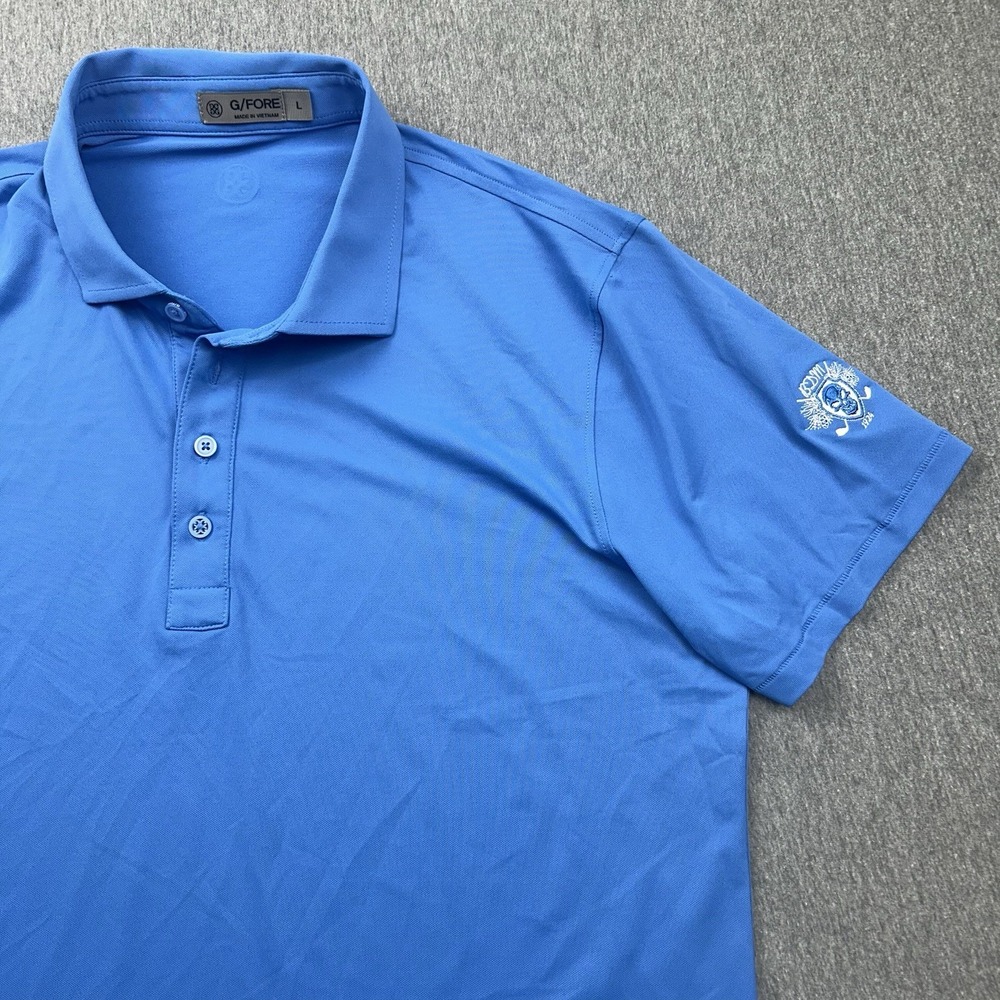 G/FORE Golf Polo Shirt Mens Large Blue Short Sleeve *LOGO*‎ Butte Des Morts